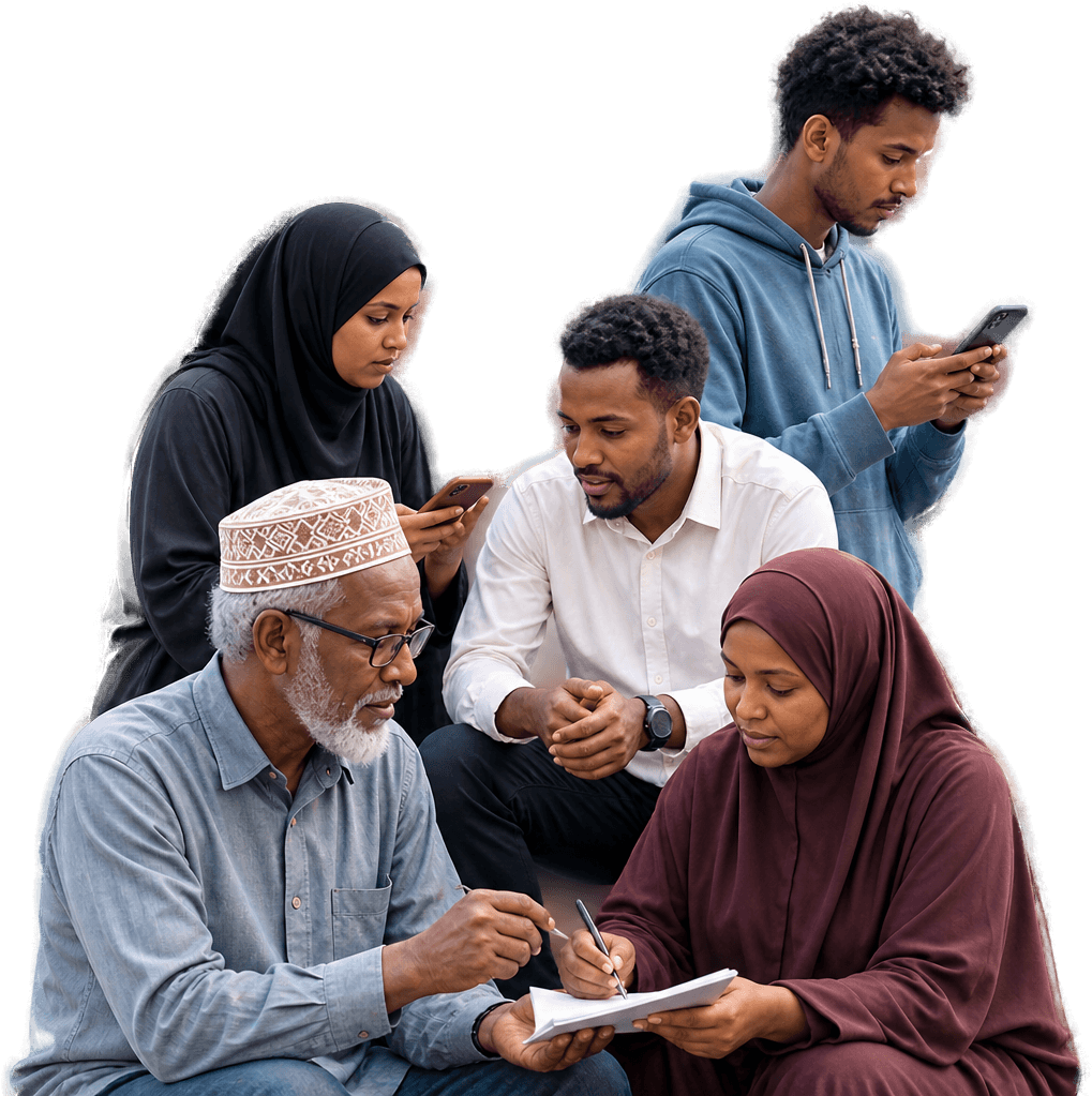 Somali citizens taking part — signing, discussing and voting together
